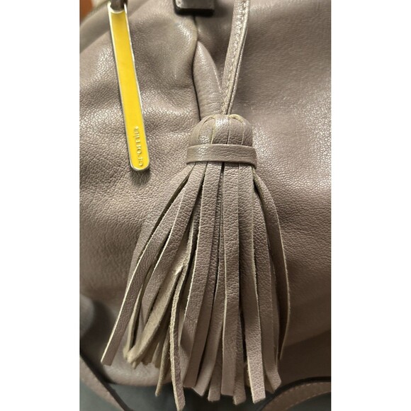Cromia Purse Bag Hobo Beige Tassel Logo Strap Handles Goat Skin Italy - Picture 2 of 13